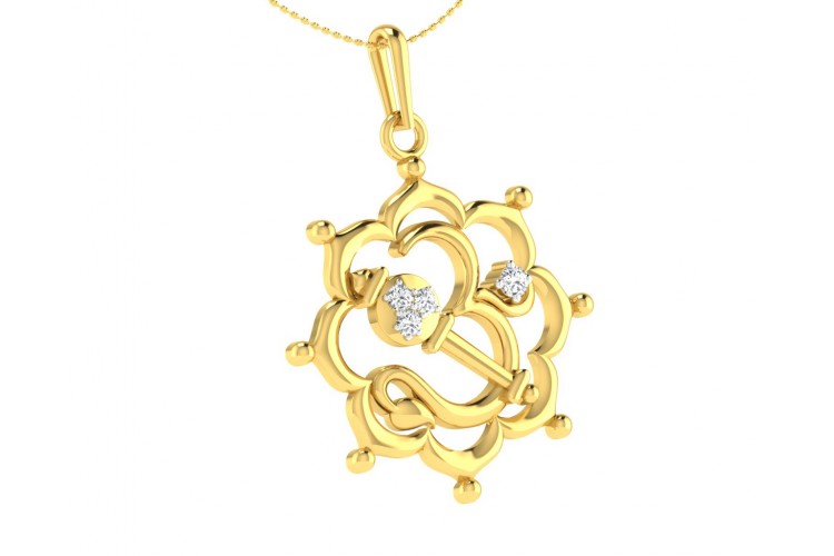 Propitious Om with Mace pendant in gold & diamonds